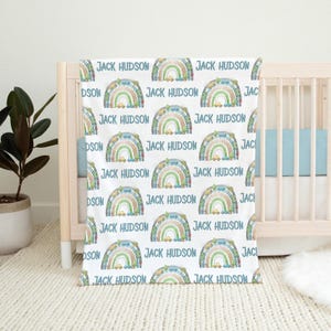 Baby Boy Car Blanket, Personalized Rainbow Boy Blanket, Baby Name Blanket, Rainbow Baby Newborn boy gift, Transportation Theme Kids Blanket