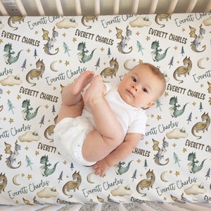 PERSONALIZED DRAGON CRIB Sheets, Baby Boy Custom Name Sheets, Dragon Nursery Bedding, Dragon Nursery Sheets Minky Blanket Dragon Baby Gift