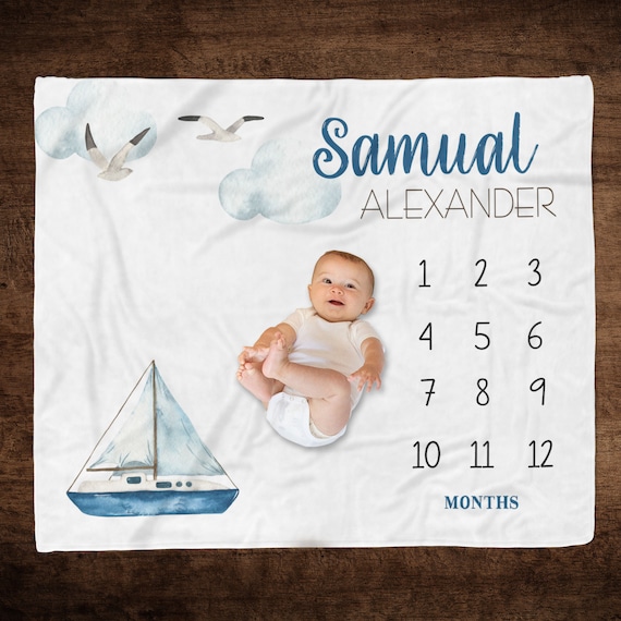 Sailboat Milestone Blanket Nautical Boy Blanket Personalized Baby Boy Monthly Growth Blanket Track Baby Growth Beach Theme Blanket Etsy Canada