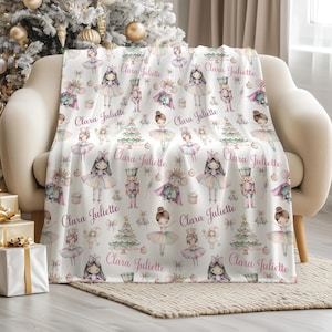 CUSTOM GIRL NUTCRACKER Name Blanket, Pastel Christmas Theme, Fleece Minky Sherpa, Personalized Christmas Gift