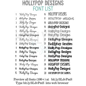 a list of font and numbers for a website