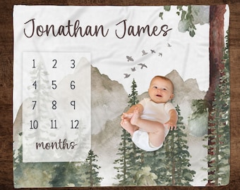 Mountain Range Milestone Blanket, Baby Boy Milestone, Personalized Monthly  Growth Blanket, Forest Woodland Theme, Baby Boy Growth Blanket