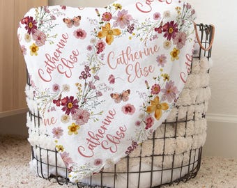 Personalized Wildflower Baby Blanket, Girl Name Blanket