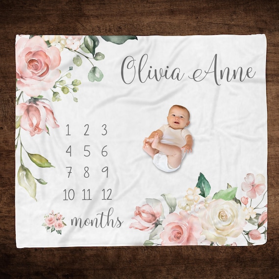 Baby Milestone Blanket - 60x40 Inch Fleece Photo Backdrop For Monthly Pictures