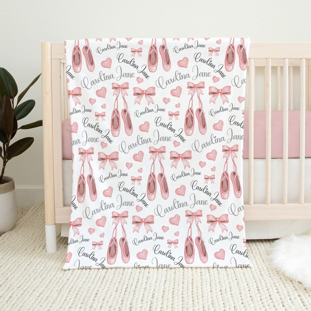 Pink Ballet Baby Name Blanket, Personalized Ballerina Blanket, Baby