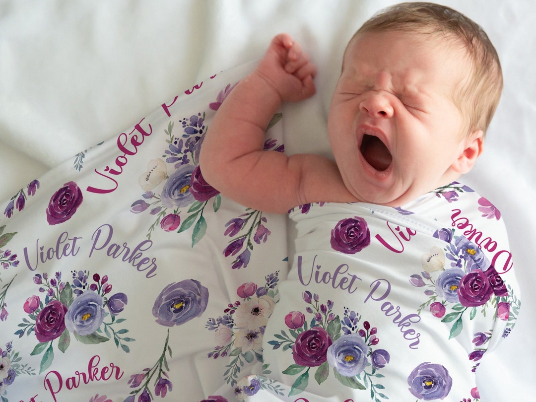 Floral Girl Name Blanket, Personalized Baby Blanket, Baby Girl Flower