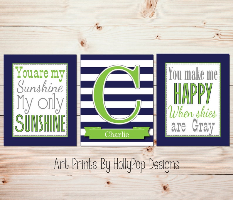 You are My Sunshine Baby Boy Wall Art Navy Lime Green Gray Etsy