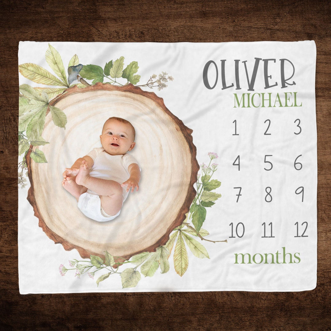 Baby Boy Milestone Blanket, Wood Slice Baby Growth Blanket, Track
