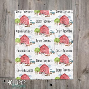Red Barn Farm Blanket, Baby Boy Name Blanket, Custom Name Kids Blanket, Personalized Baby Farm Blanket, Cow Sheep Barn, Baby Boy Shower Gift