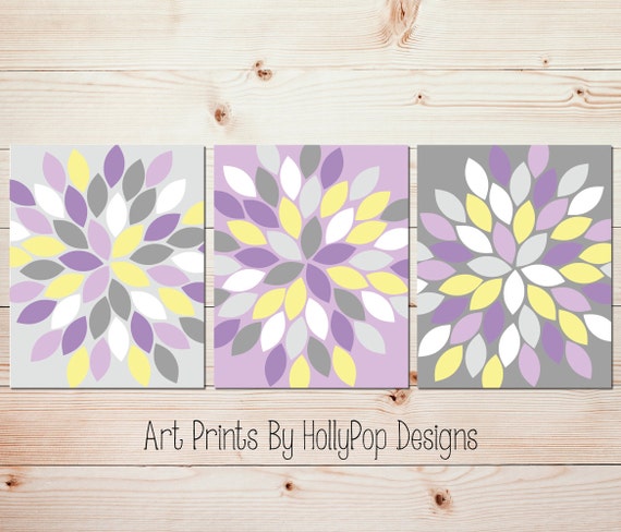 Lavender Gray Bedroom Wall Art Purple Flower Wall Prints Purple Yellow Bathroom Art Girl Nursery Decor Nursery Prints Or Canvases 1040