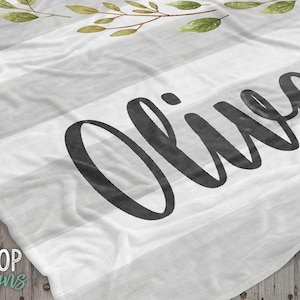 Personalized Baby Boy Woodland Blanket, Gray Striped Minky Blanket image 3