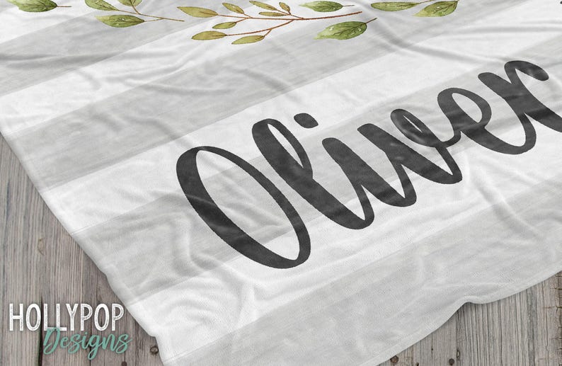 Personalized Baby Boy Woodland Blanket, Gray Striped Minky Blanket image 3