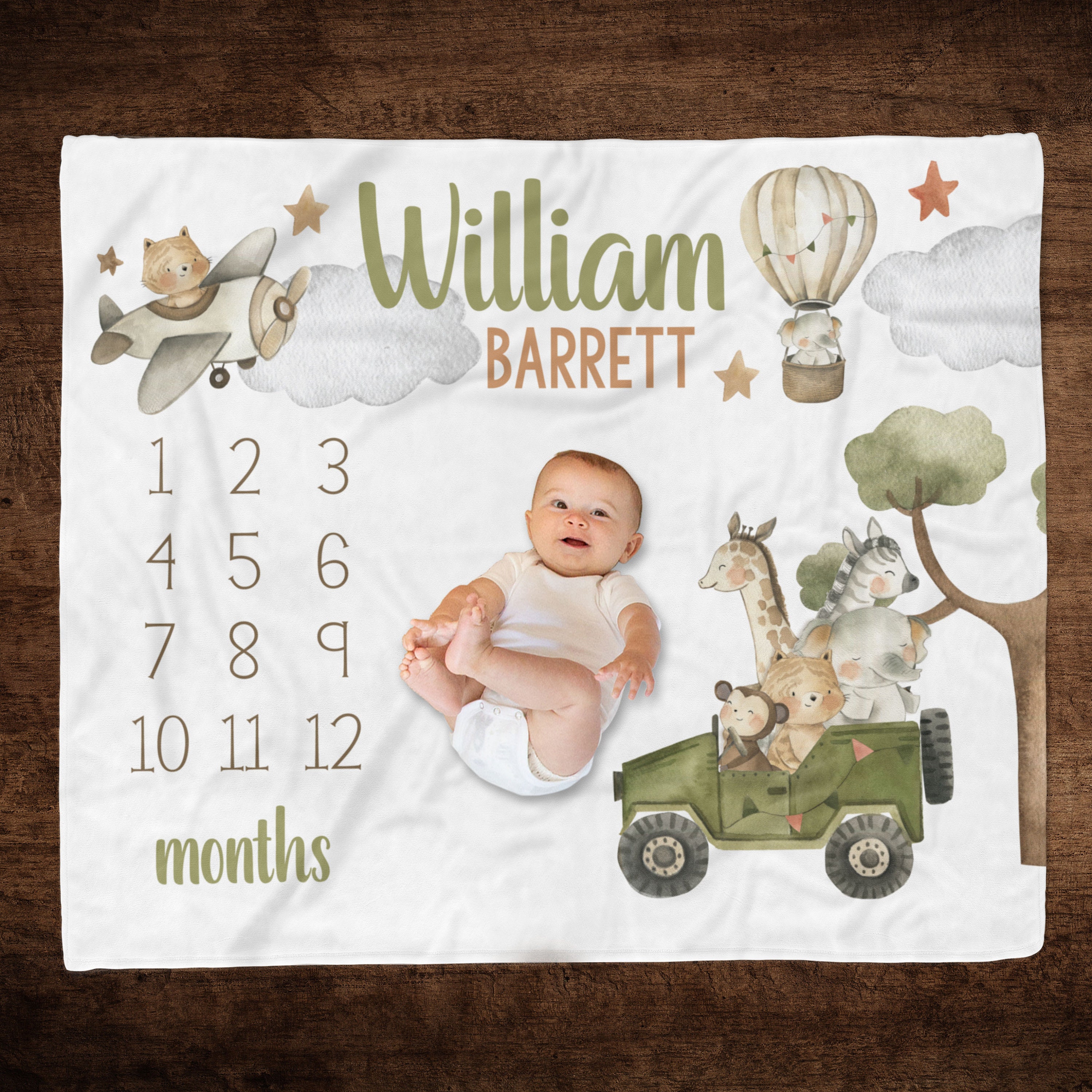 Personalized Baby Boy Milestone Blanket, Safari Jungle Animals - Etsy