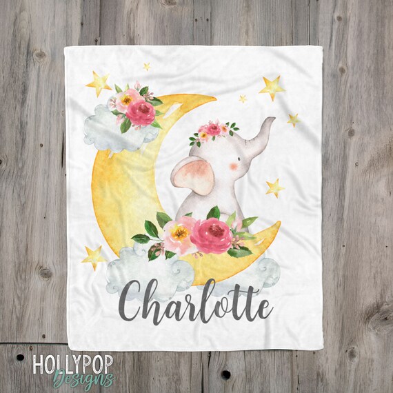 Floral Elephant Baby Blanket Personalized Girl Blanket Elephant on Moon Custom Baby Name Blanket Girl Elephant Blanket Gift for Girl Etsy Canada
