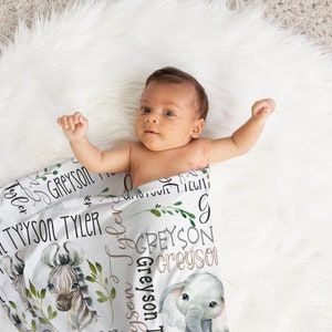 PERSONALIZED BABY BOY Blanket, Safari Name Blanket Baby Boy, Custom Boy Safari Animals Blanket, Baby Boy Gift, Custom Baby Animals Blanket zdjęcie 7