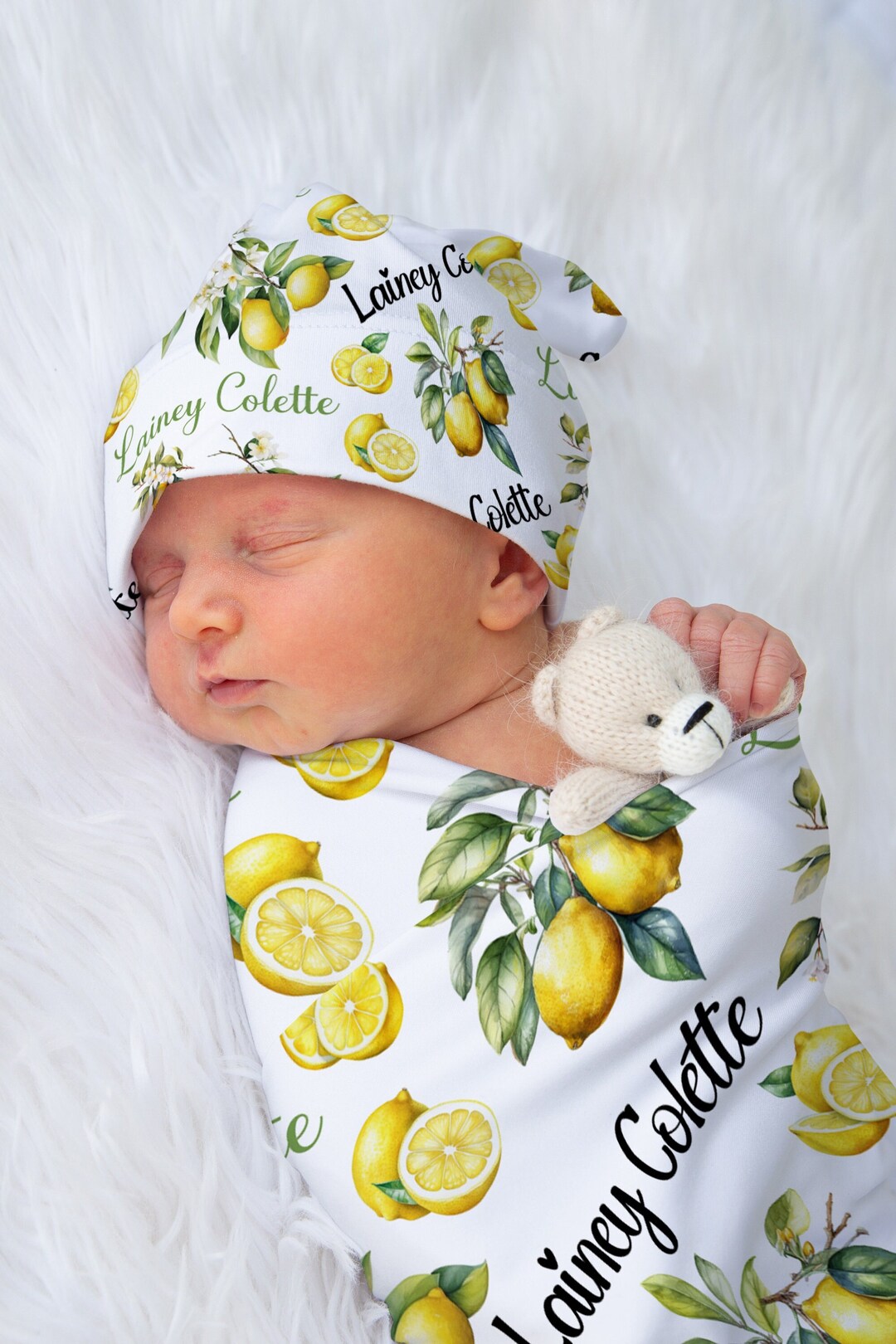Petit Italia - Baby Girls Lemon Floral Baby Grow & Hat main image 0