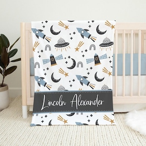 Personalized Baby Boy Name Blanket, Outerspace Baby Blanket, Custom Name Blanket, Boy Gift, Boy Swaddle Blanket, Boy Space Minky Blanket