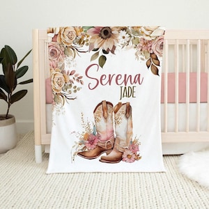 COWGIRL BABY BLANKET, Cowgirl Personalized Blanket, Boots Baby Cowgirl Name Blanket, Western Baby Girl Blanket, Baby Girl Western Nursery