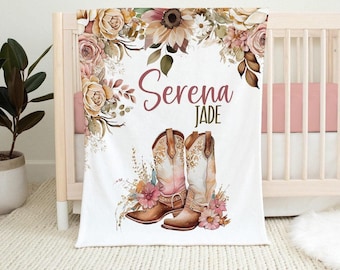 COWGIRL BABY BLANKET, Cowgirl Personalized Blanket, Boots Baby Cowgirl Name Blanket, Western Baby Girl Blanket, Baby Girl Western Nursery