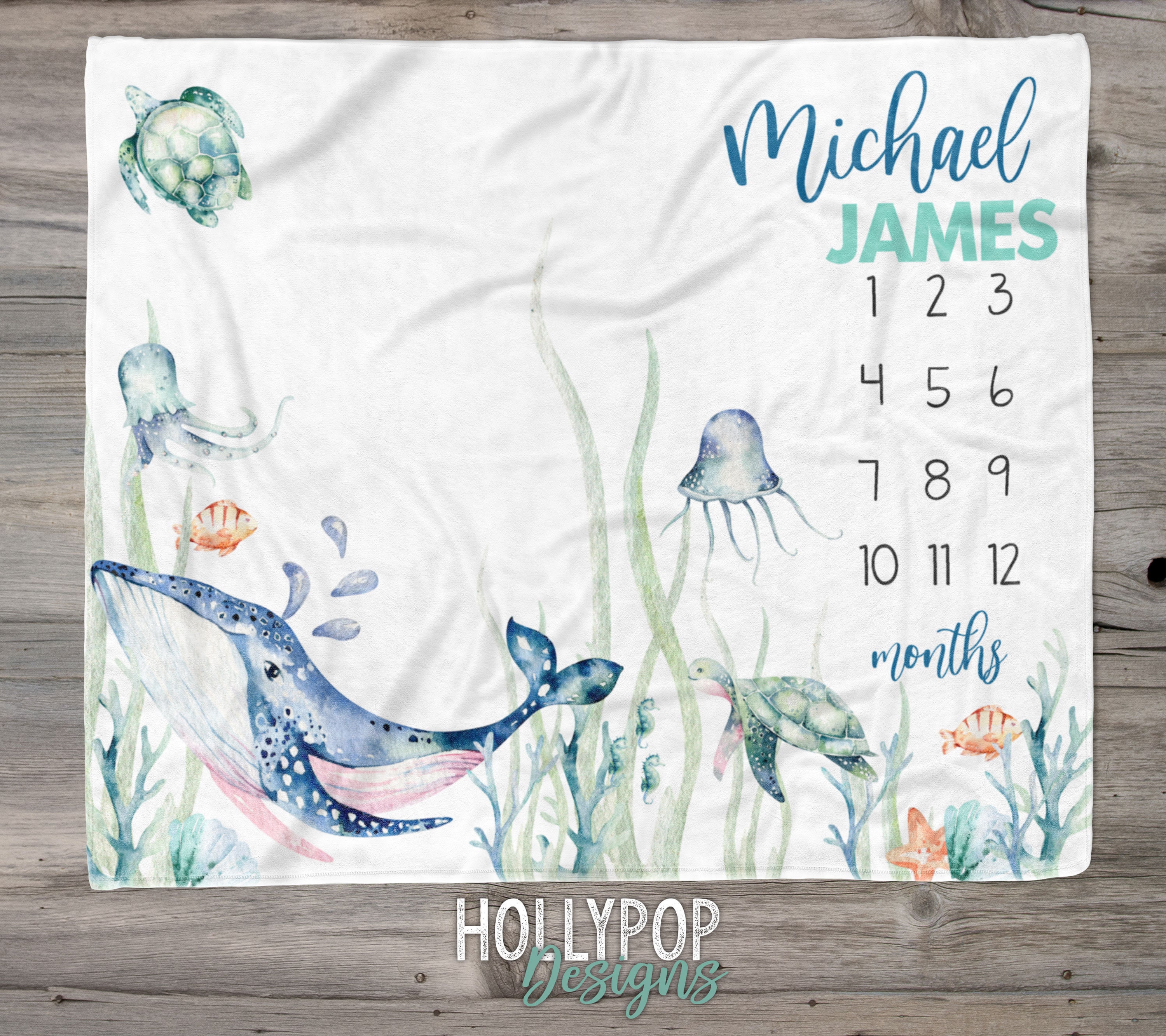 Under the Sea Baby Milestone Blanket, Whale Baby Blanket, Ocean Nurse…