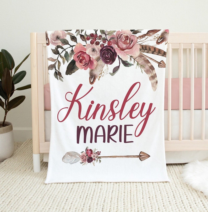 Personalized Floral Bohemian Blanket Baby Girl Name Blanket Etsy