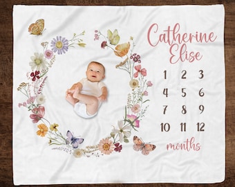 WILDFLOWER BABY GIRL Milestone Blanket, Baby Growth Blanket, Gift for Newborn Girl, Wildflower Month Photo Blanket, Wildflower Baby Gift