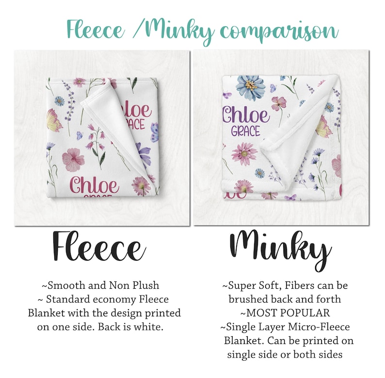 BABY GIRL WILDFLOWER Blanket, Pink Purple Wildflower Baby Blanket, Personalized Baby Name Blanket, Baby Shower Gift Wildflower Gift for Girl image 6