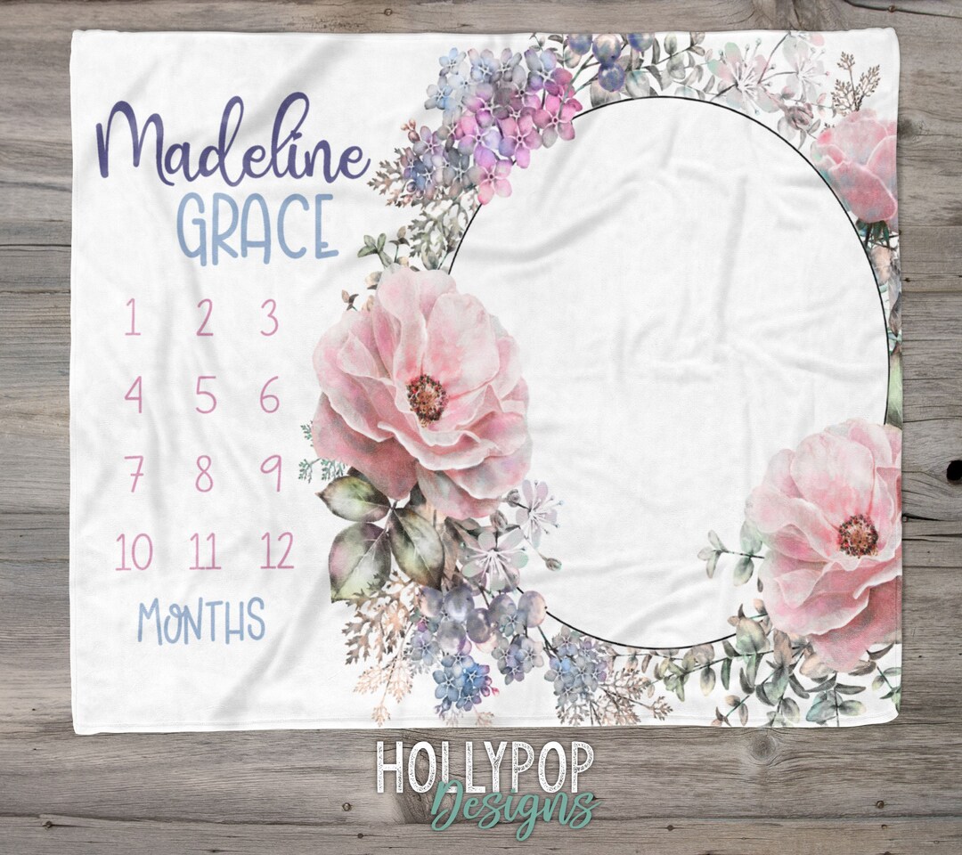 Personalized Baby Girl Milestone Blanket Floral Wreath Floral Etsy