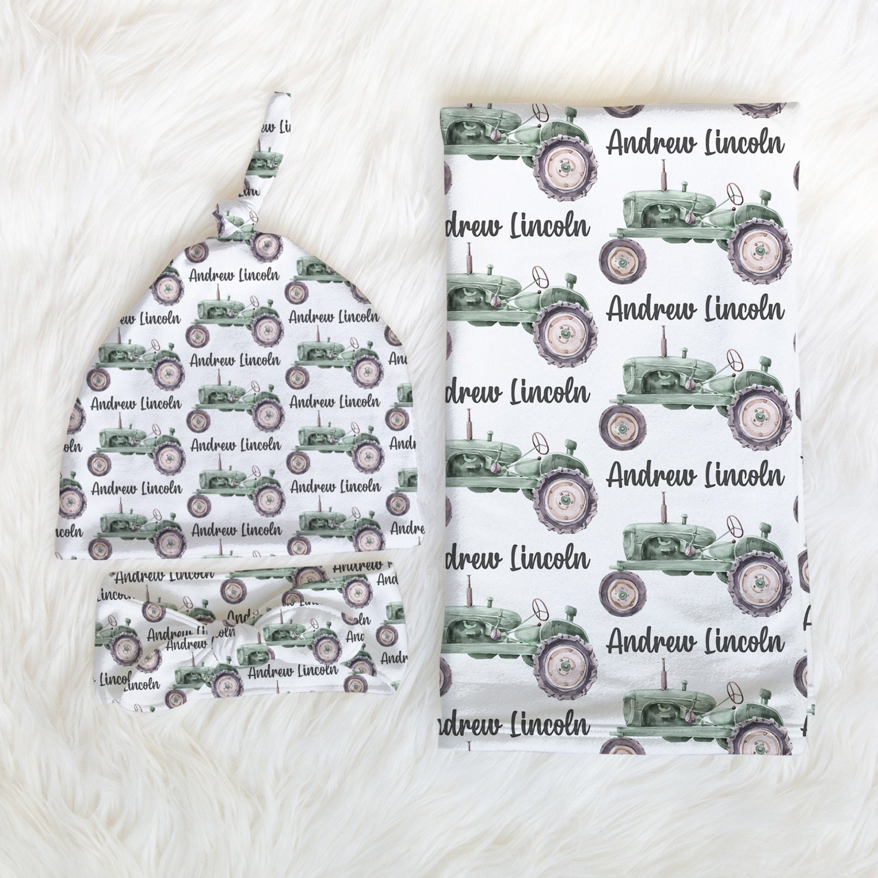 Baby Boy Green Tractor Name Swaddle Boy Tractor Blanket Farm Etsy