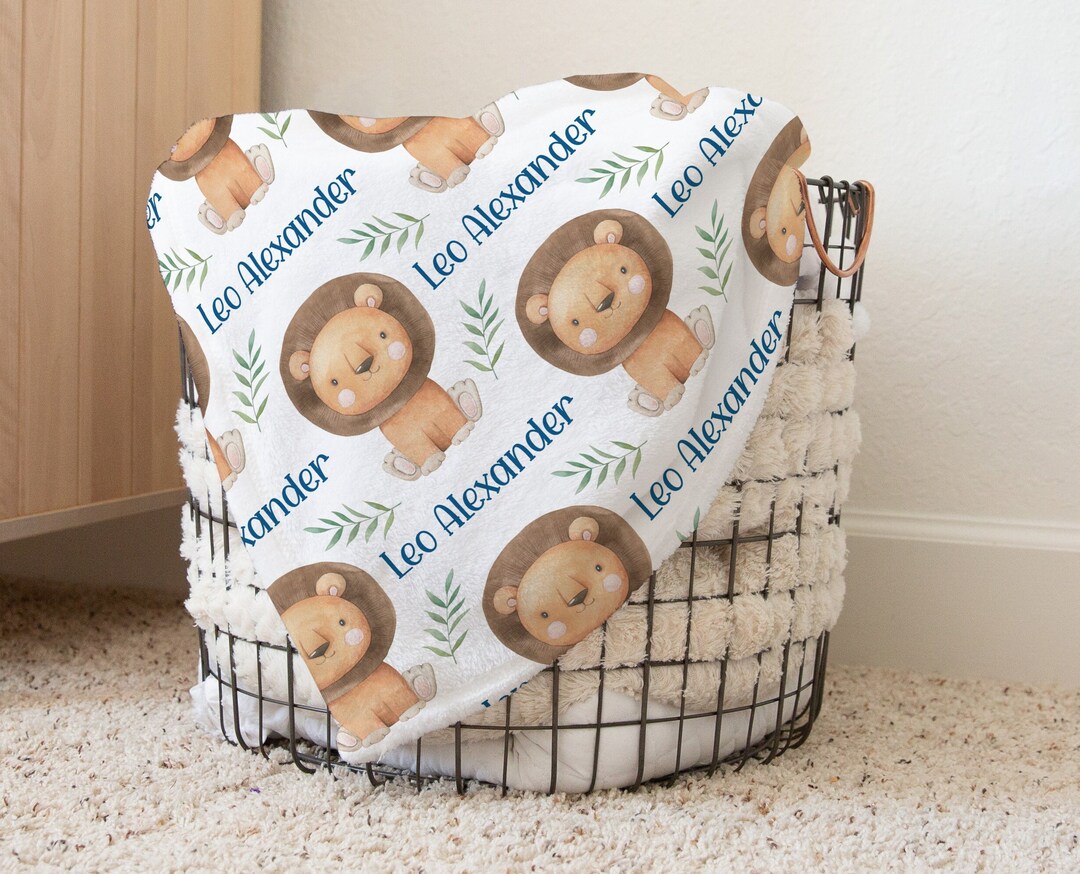 Baby Boy Personalized Lion Blanket, Baby Name Blanket, Safari Nursery