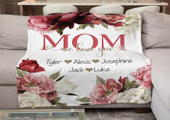 Personalized Floral Blanket for Mom, Mother's Blanket, Floral Mom Blanket Names, Gift for Her, Custom Grandmother Blanket, Gift for Nana