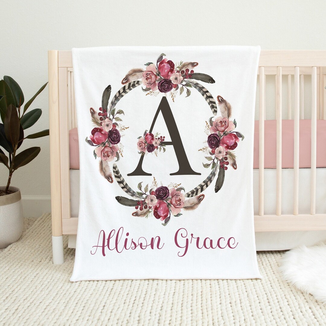 Pink Floral Boho Blanket, Boho Nursery Blanket, Toddler Girl