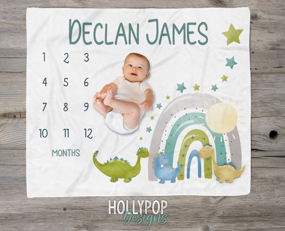 Dinosaur Milestone Blanket Boy Rainbow Milestone Dinosaur Month to Month Growth Blanket Baby Month Blanket Newborn Boy Track Growth Etsy Canada