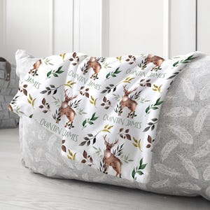Boy Deer Blanket, Personalized Baby Boy Blanket, Custom Deer Baby Blanket, Deer Baby Name Blanket, Custom Baby Blanket Boy, Woodland Blanket