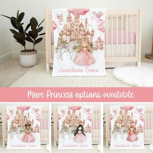 PERSONALIZED PRINCESS BLANKET, Princess Fairy Tale Blanket, Pink Princess Baby Blanket,  Princess Baby Girl Name Blanket, Toddler Girl Gift