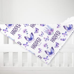 BABY GIRL BUTTERFLY Blanket, Baby Name Blanket Purple Butterflies, Gift for Toddler Girl, Newborn Baby Blanket, Butterfly Baby Shower Gift