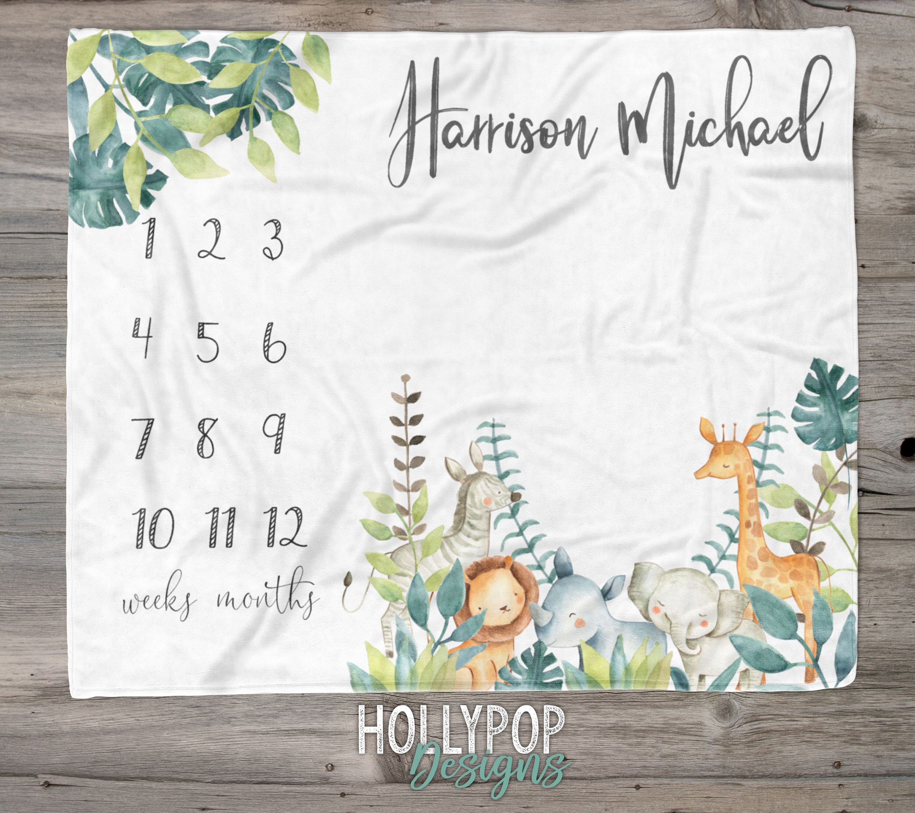 Safari Animals Baby Milestone Blanket, Personalized Baby Name Blanket…