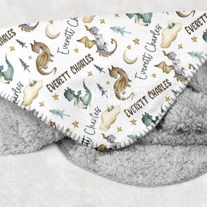 PERSONALIZED BOY DRAGON Baby Blanket, Baby Boy Dragon Blanket, Toddler Boy Blanket, Dragon Nursery Baby Gift, Dragon Baby Shower Boy Gift image 3