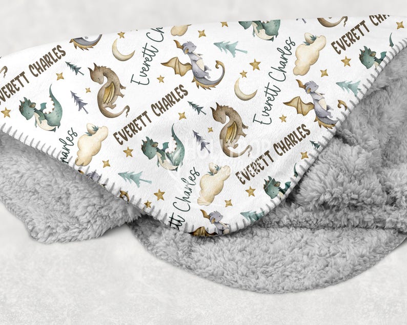 PERSONALIZED BOY DRAGON Baby Blanket, Baby Boy Dragon Blanket, Toddler Boy Blanket, Dragon Nursery Baby Gift, Dragon Baby Shower Boy Gift image 3