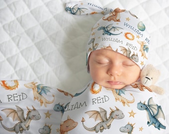 CUSTOM BABY DRAGON Swaddle Blanket, Baby Boy Dragon Blanket, Personalized Baby Name Swaddle, Newborn Boy Baby Swaddle, Boy Baby Shower Gift