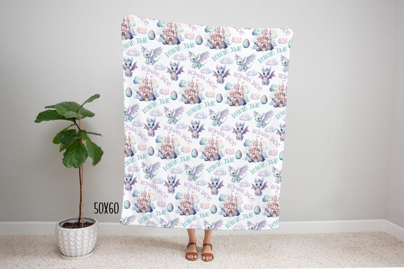 BABY GIRL DRAGON blanket, Personalized Dragon Baby Blanket, Toddler Girl Dragon Gift, Dragon Gift for Girl, Dragon Nursery Minky Blanket image 6