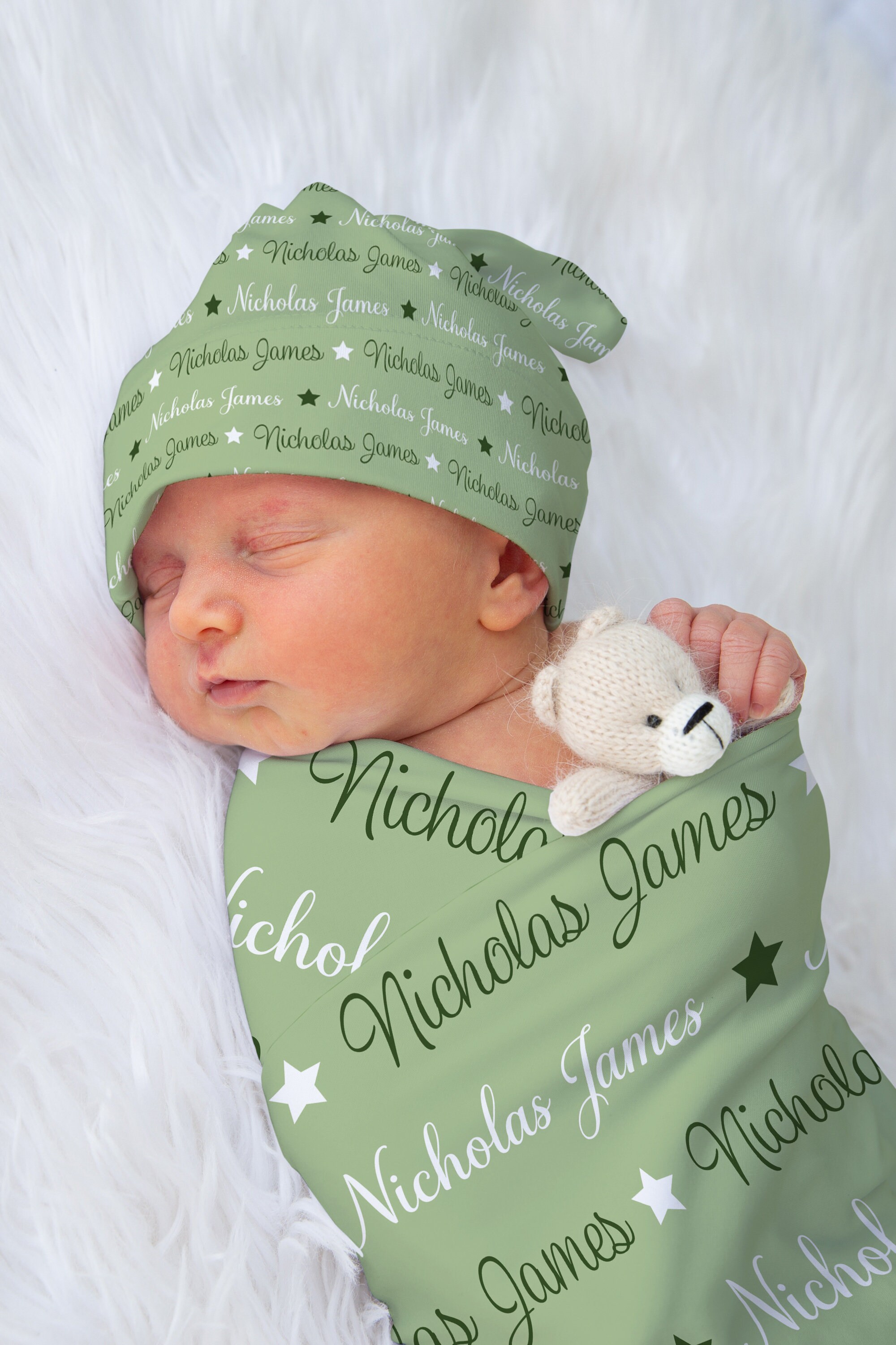 Baby Boy Swaddle Blanket Hat Set Green Stars Swaddle Set Personalized Newborn Baby Blanket Knotted Baby Hat Green Baby Beanie Infant Boy Etsy Canada
