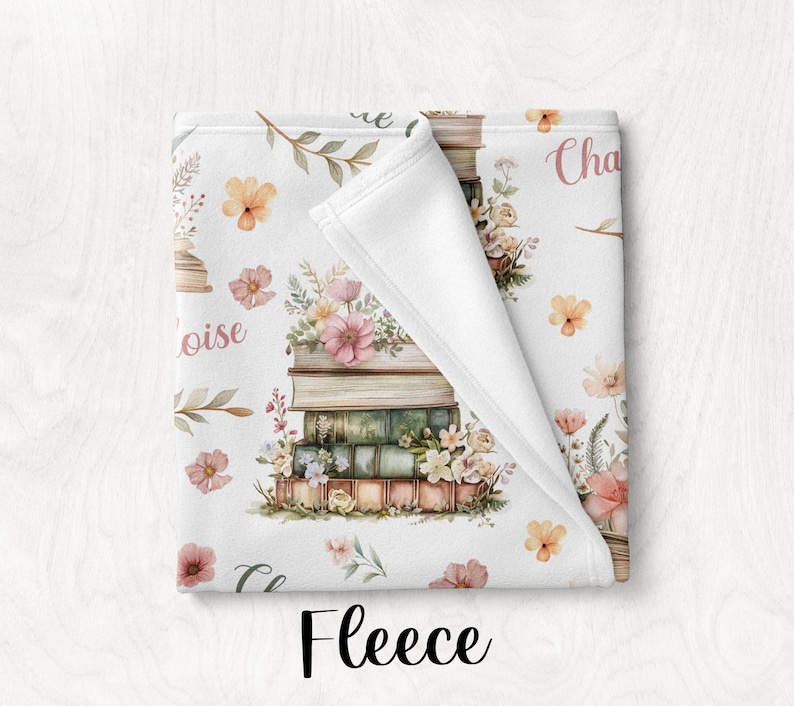 FLORAL BOOK BLANKET Personalized Girl Wildflower Storybook Blanket, Baby Girl Blanket Floral Books Toddler Girl Name Blanket, Baby Girl Gift imagem 5