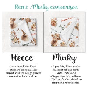 GIRL HIGHLAND COW Baby Blanket, Floral Highland Cow Personalized Blanket, Toddler Girl Birthday Gift Farm Nursery Newborn Blanket, Baby Gift image 5