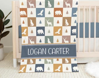 CUSTOM BOY WOODLAND Blanket, Woodland Animals Baby Blanket, Personalized Boy Blanket, Toddler Boy Animal Blanket, Woodland Nursery Baby Gift