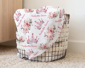 PRINCESS CROWN BABY Blanket, Baby Girl Pink Crown Blanket, Personalized Baby Princess Blanket, Toddler Girl Name Blanket, Girl Birthday Gift