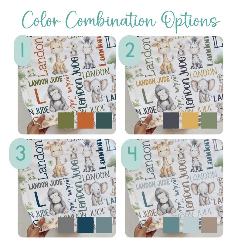 PERSONALIZED BABY BOY Safari Animal Blanket, Jungle Theme Baby Name Blanket, Multiple Color Choices, Fleece Minky Sherpa imagem 2