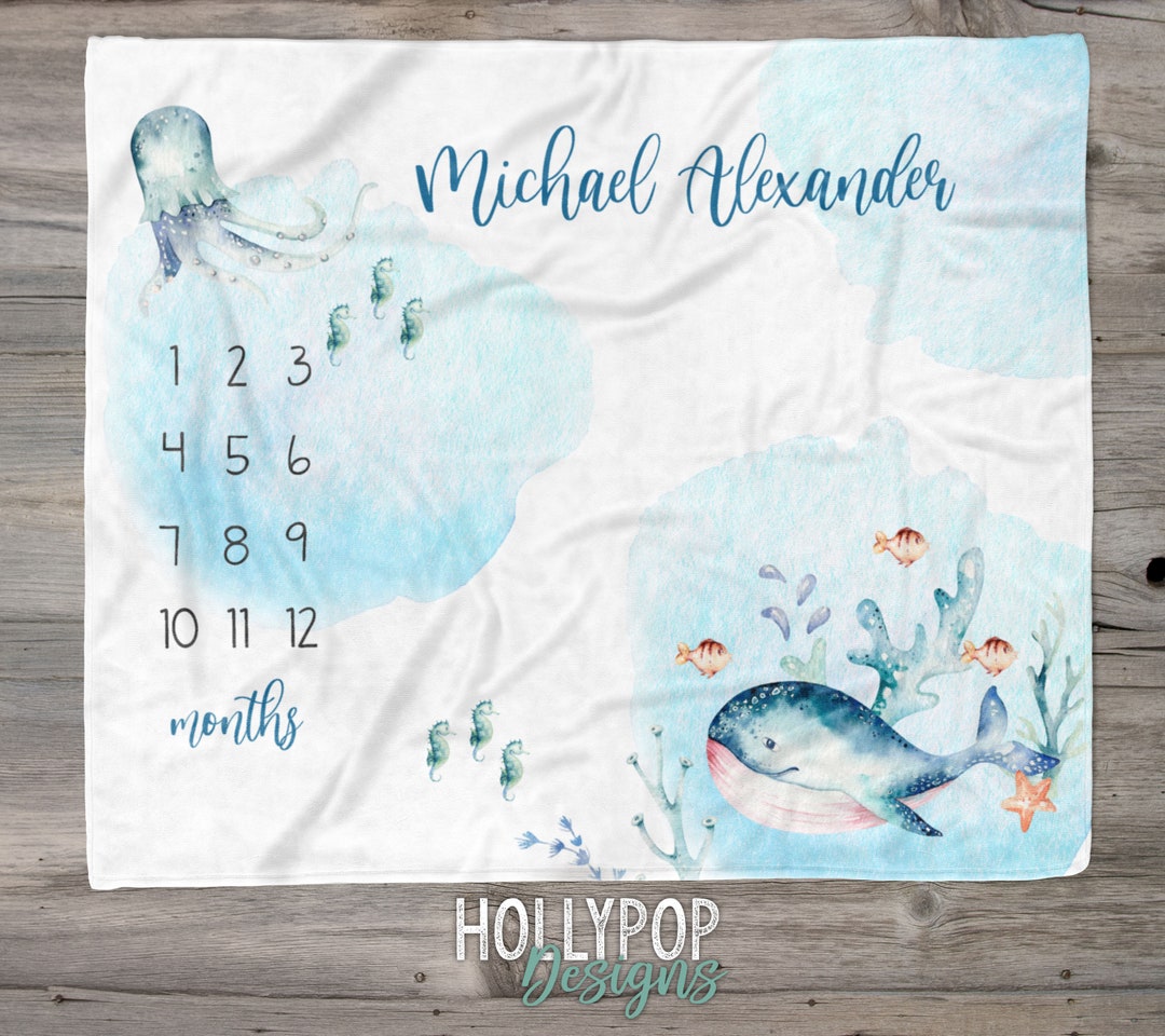 Ocean Theme Baby Milestone Blanket, Under the Sea, Baby Boy Growth