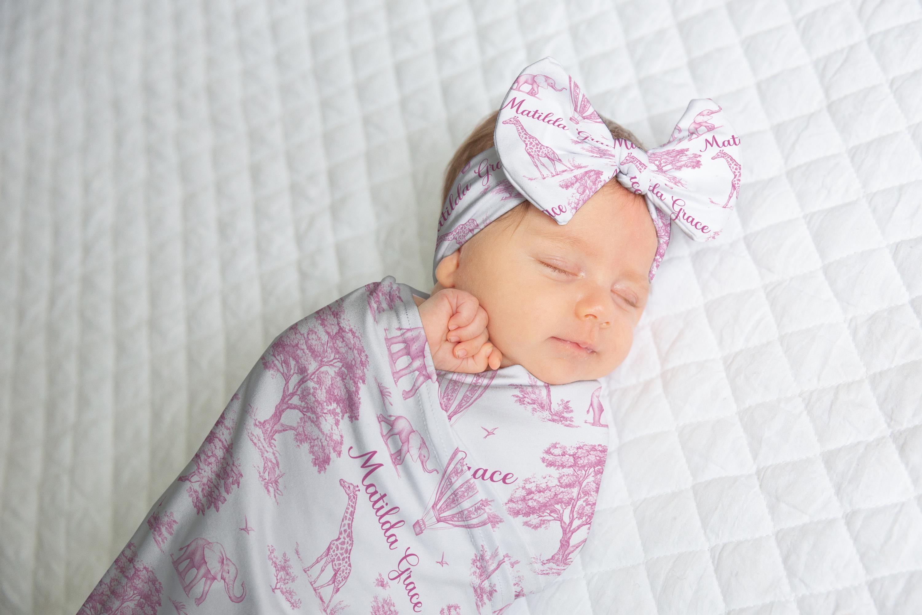 PINK SAFARI TOILE Swaddle Blanket, Baby Girl Safari Swaddle Set, Pink Toile Baby Blanket, Safari Baby Girl Gift, Elephant Giraffe Blanket