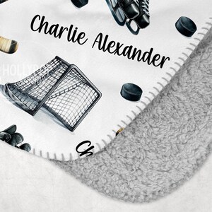 PERSONALIZED ICE HOCKEY Blanket, Baby Boy Hockey Blanket, Hockey Stick Puck Blanket, Custom Toddler Boy Name Blanket, Hockey Theme Nursery bild 5
